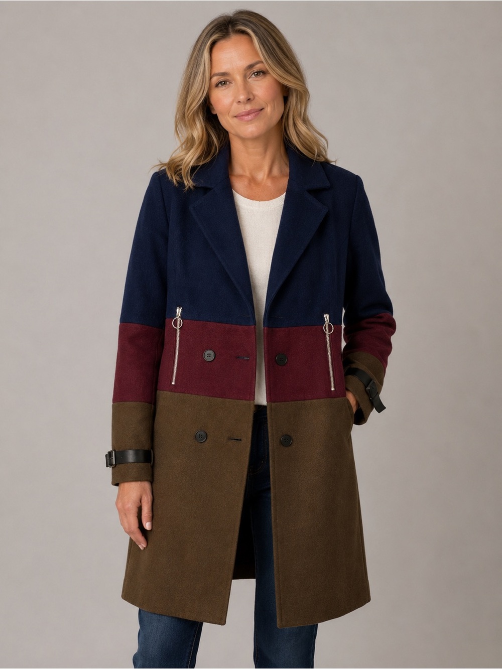 NWT Hudson Outerwear Color Block Double Breasted Coat Womens M